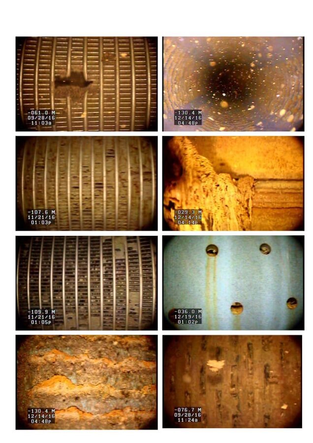 Video log stills from a well inspection